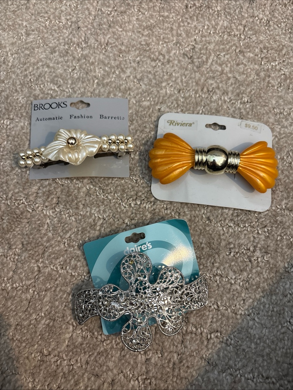 Vintage 90s Lot Of 3 Hair Barrettes Snap Clip